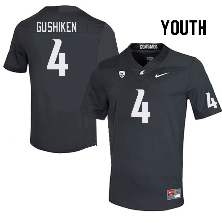 Youth #4 Kapena Gushiken Washington State Cougars College Football Jerseys Stitched Sale-Charcoal